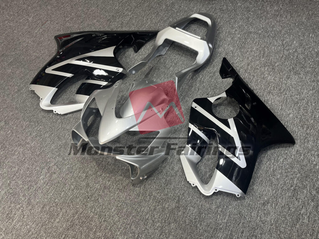2001 - 2003 Honda CBR600 F4i Gloss Silver & Black fairing set - ABS injection, custom painted by Monster Fairings