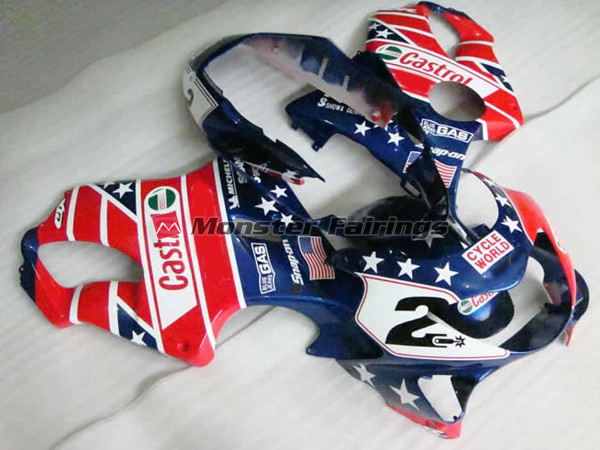 Honda CBR600 F4 1999 - 2000 Red Castrol ABS fairings - custom motorcycle bodywork kit by Monster Fairings
