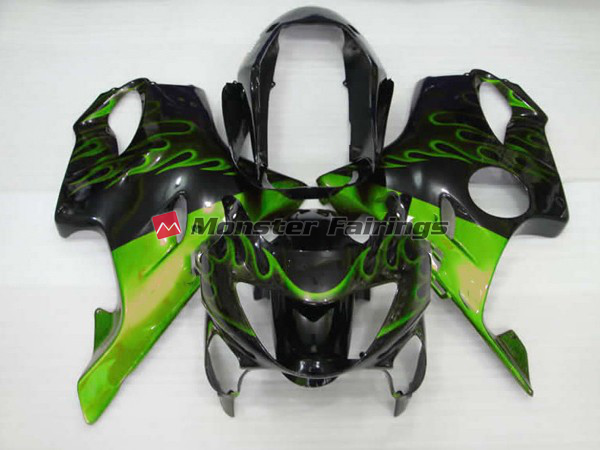 Honda CBR600 F4 1999 - 2000 Green Flame ABS fairings - custom motorcycle bodywork kit by Monster Fairings