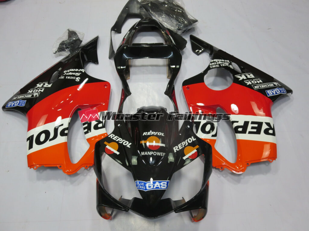 Honda CBR600 F4i 2001 - 2003 Black Repsol ABS fairings - custom motorcycle bodywork kit by Monster Fairings
