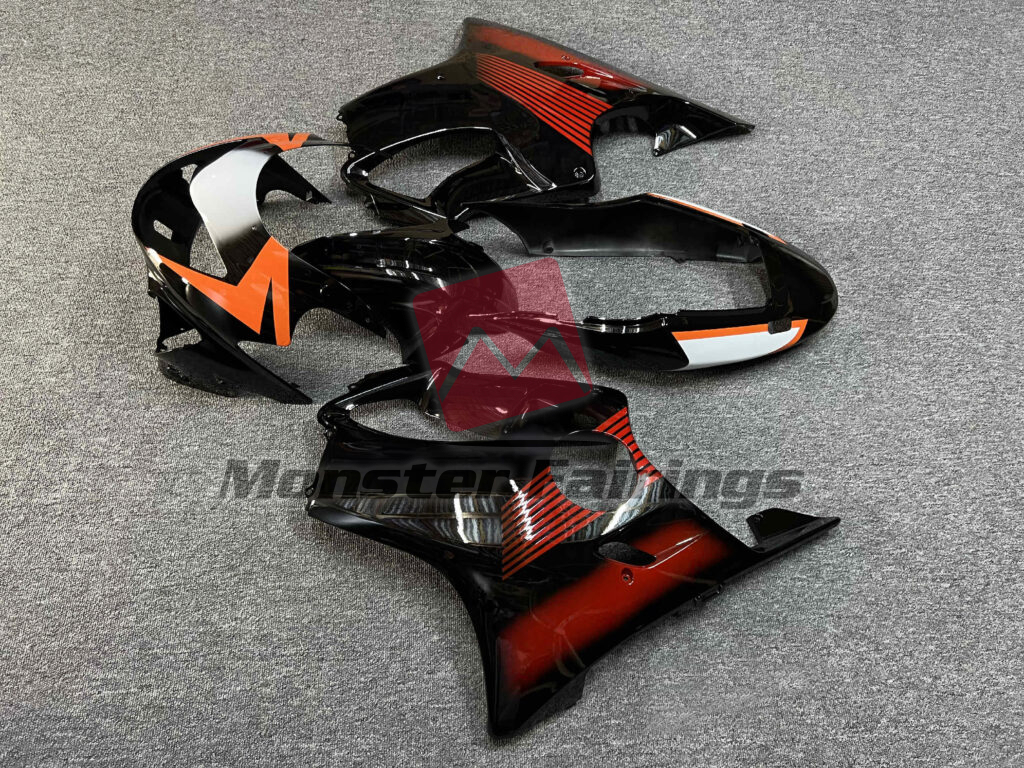 Honda CBR600 F4 custom ABS fairings 1999 - 2000 in Gloss Black & Red Orange White - durable replacement kit, Monster Fairings