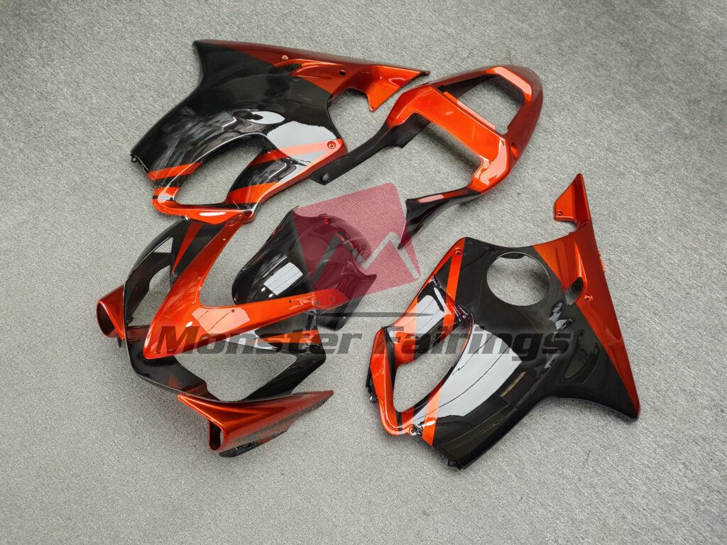 2001 - 2003 Honda CBR600 F4i Gloss Deep Orange & Black fairing set - ABS injection, custom painted by Monster Fairings