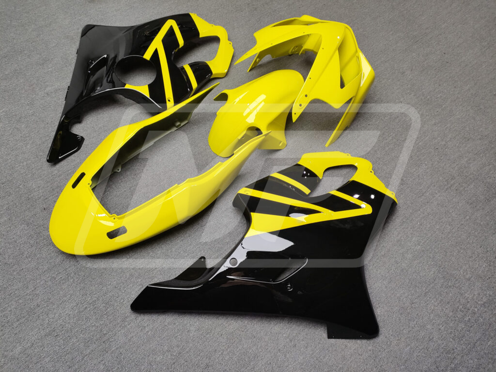 2004 - 2007 Honda CBR600 F4i Gloss Yellow Black fairing set - ABS injection, custom painted by Monster Fairings