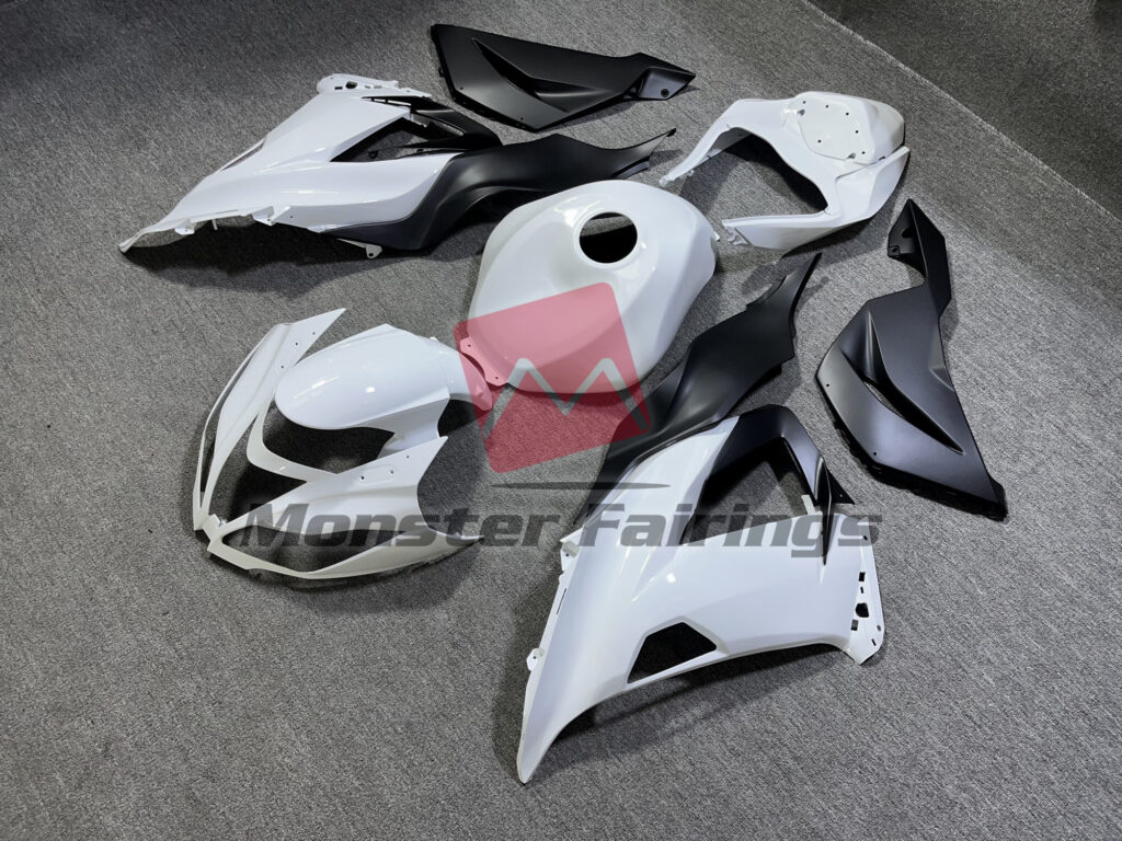 Kawasaki ZX6R custom ABS fairings 2013 - 2018 in Gloss White & Matte Black - durable replacement kit, Monster Fairings