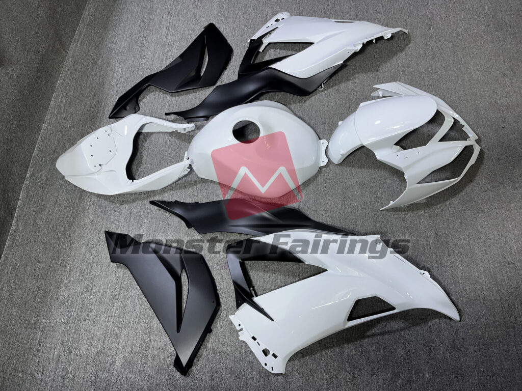 2013 - 2018 Kawasaki ZX6R Gloss White & Matte Black fairing set - ABS injection, custom painted by Monster Fairings