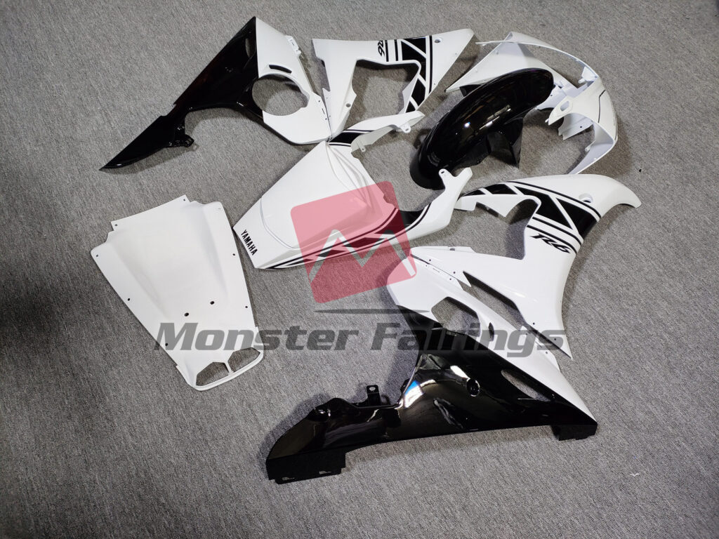 2005 Yamaha R6 Black and White fairing set - ABS injection, custom painted by Monster Fairings