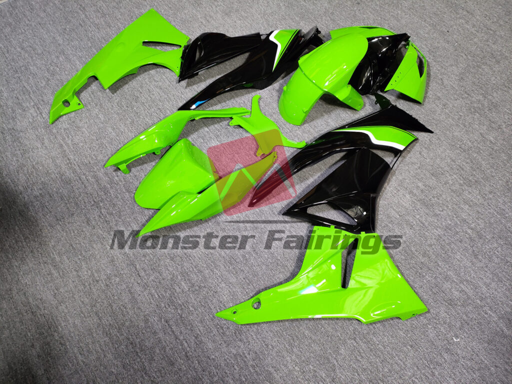 2009 - 2012 Kawasaki ZX6R Green Black fairing set - ABS injection, custom painted by Monster Fairings