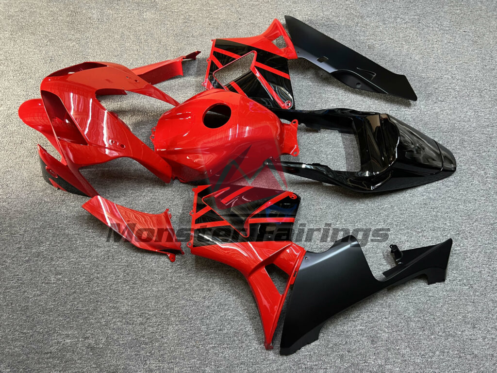 2003 - 2004 Honda CBR600RR Gloss Red With Black fairing set - ABS injection, custom painted by Monster Fairings