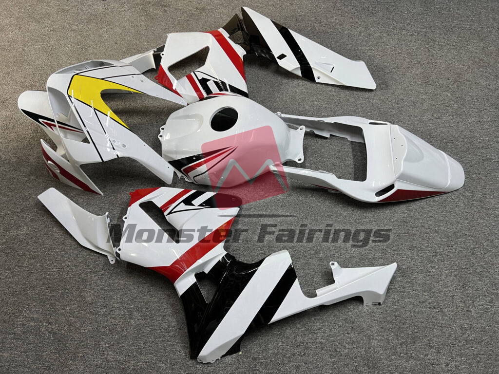 2003 - 2004 Honda CBR600RR Gloss White & Black With Red fairing set - ABS injection, custom painted by Monster Fairings