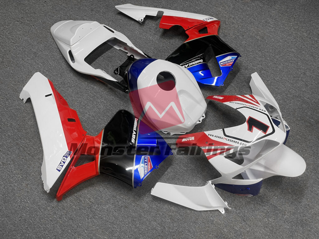 2003 - 2004 Honda CBR600RR Gloss White Red Black & Blue fairing set - ABS injection, custom painted by Monster Fairings
