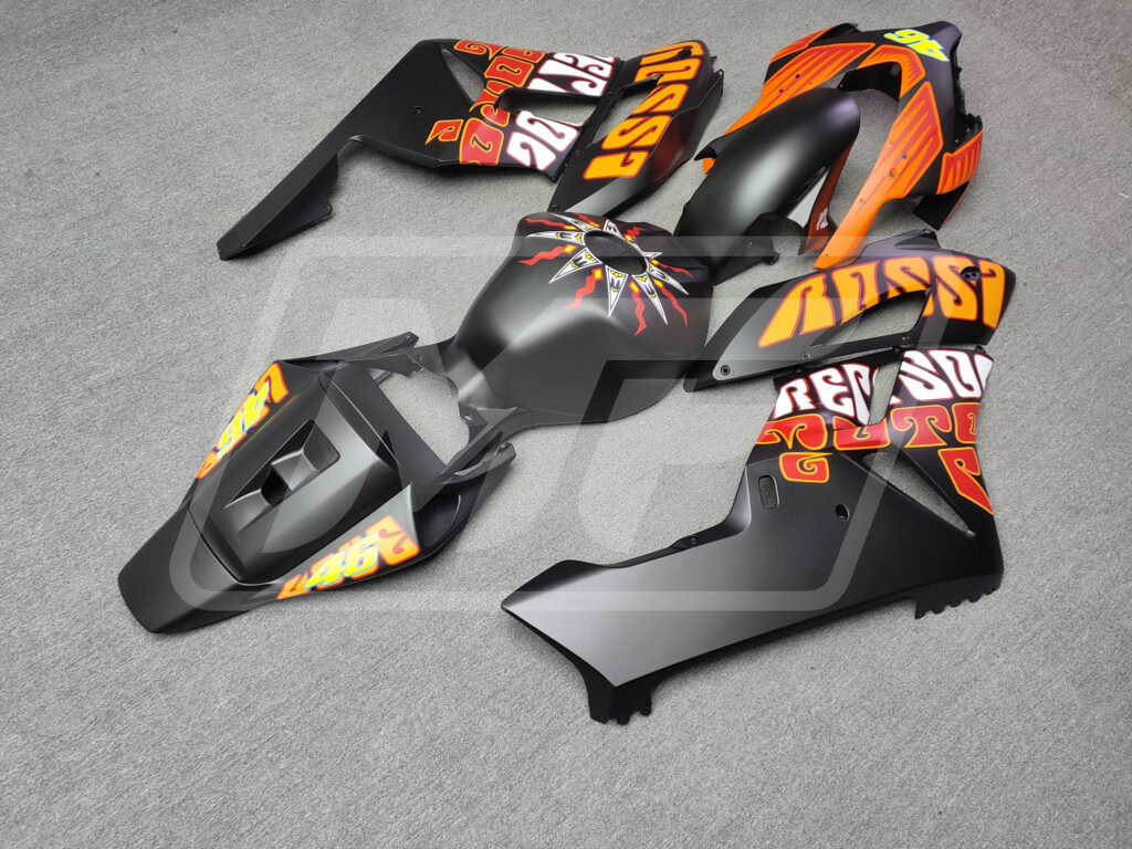 2004 - 2005 Honda CBR1000RR Matte Black & Orange Rossi fairing set - ABS injection, custom painted by Monster Fairings