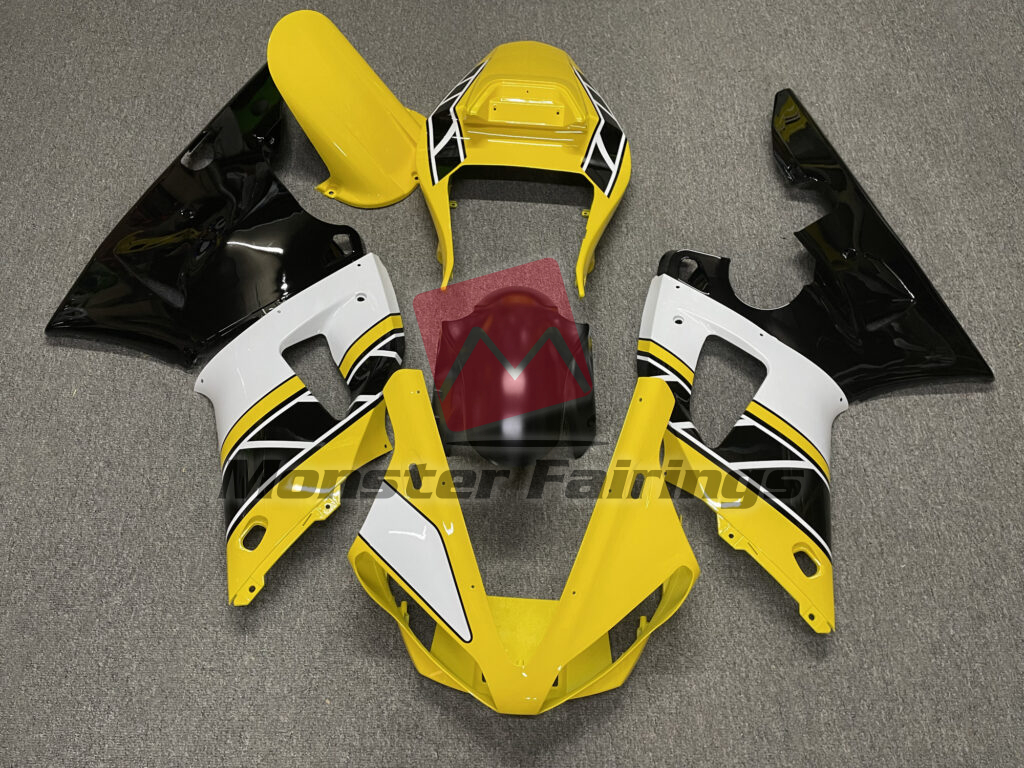 Yamaha R1 2000 - 2001 Gloss Yellow & Black with White ABS fairings - custom motorcycle bodywork kit by Monster Fairings