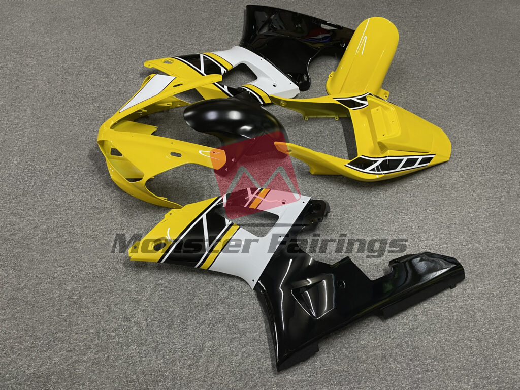 Yamaha R1 custom ABS fairings 2000 - 2001 in Gloss Yellow & Black with White - durable replacement kit, Monster Fairings