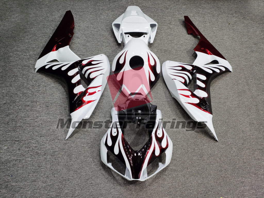 Honda CBR1000RR 2006 - 2007 Gloss White & Red With Black Flames ABS fairings - custom motorcycle bodywork kit by Monster Fairings