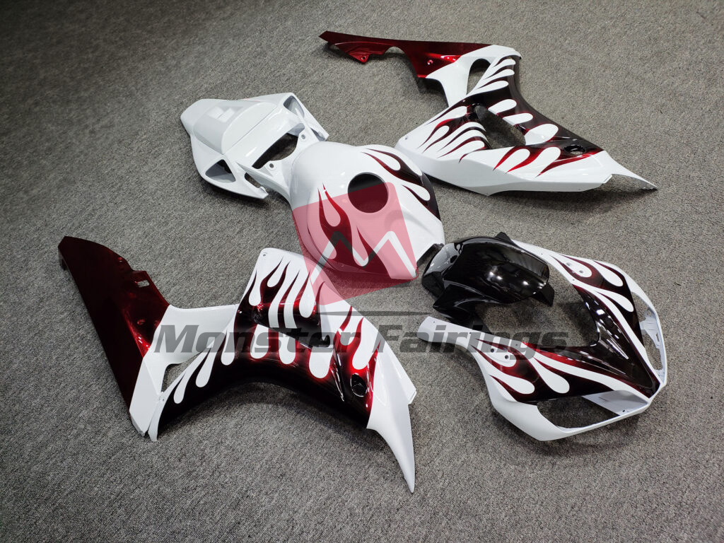 Gloss White & Red With Black Flames ABS fairings for Honda CBR1000RR 2006 - 2007 - premium OEM fit kit by Monster Fairings