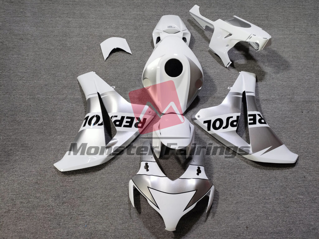 Honda CBR1000RR 2008 - 2011 Gloss White & Silver Repsol ABS fairings - custom motorcycle bodywork kit by Monster Fairings