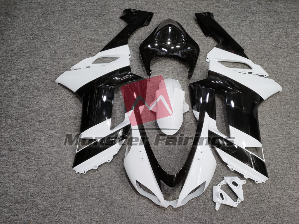 Kawasaki ZX6R 2007 - 2008 Gloss White & Black ABS fairings - custom motorcycle bodywork kit by Monster Fairings