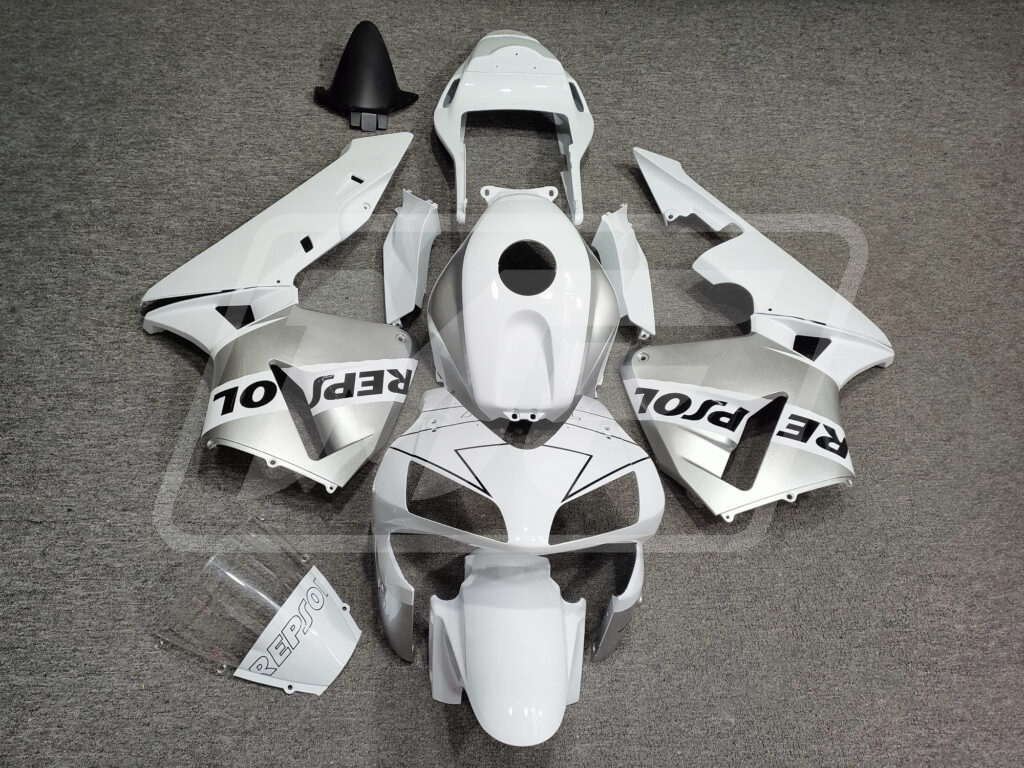 Honda CBR600RR 2003 - 2004 Gloss White & Silver Repsol ABS fairings - custom motorcycle bodywork kit by Monster Fairings