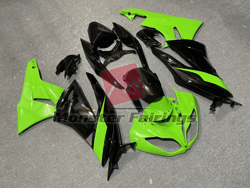 Kawasaki ZX6R custom ABS fairings 2009 - 2012 in Green Black - durable replacement kit, Monster Fairings