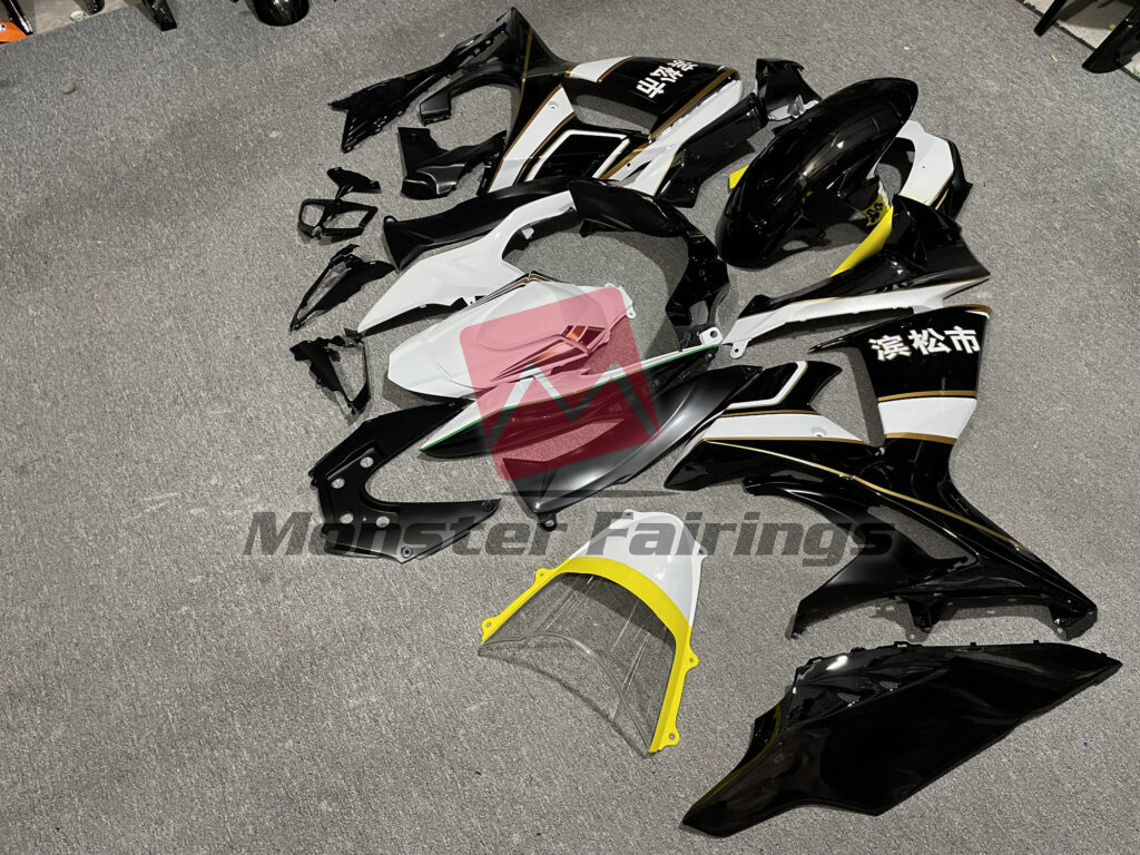 2009 - 2016 Suzuki GSXR 1000 Black Gold and White fairing set - ABS injection, custom painted by Monster Fairings