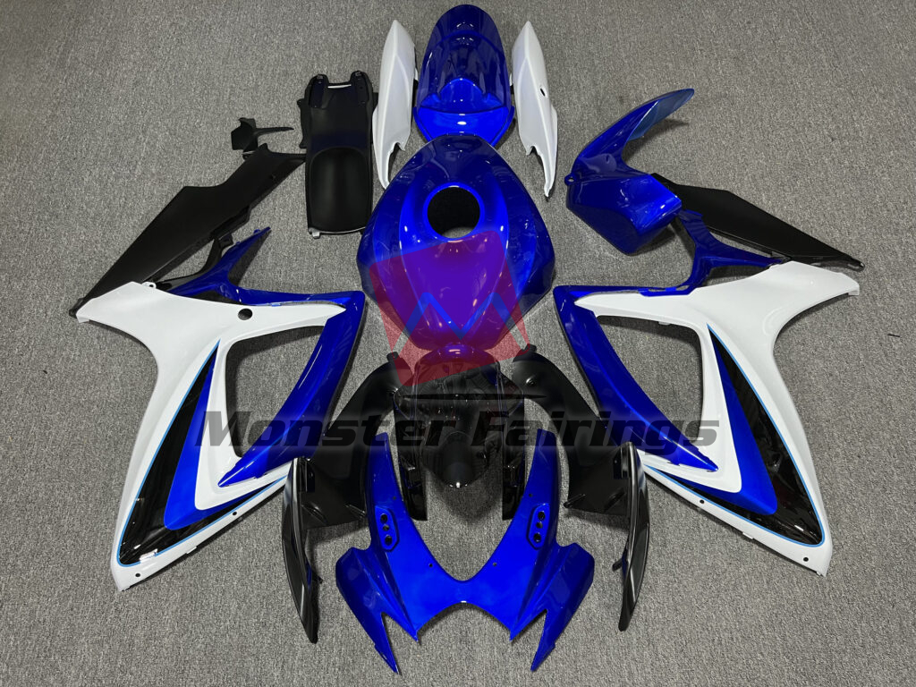 Suzuki GSXR 600 - 750 2006 - 2007 Gloss Blue & White With Black ABS fairings - custom motorcycle bodywork kit by Monster Fairings