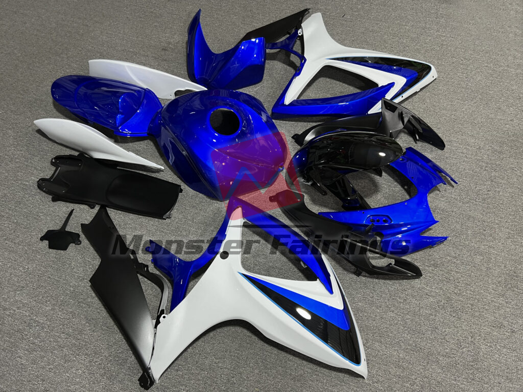Suzuki GSXR custom ABS fairings 2006 - 2007 in Gloss Blue & White With Black - durable replacement kit, Monster Fairings