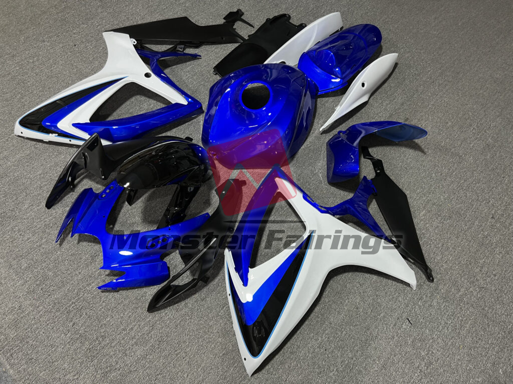 Gloss Blue & White With Black ABS fairings for Suzuki GSXR 600 - 750 2006 - 2007 - premium OEM fit kit by Monster Fairings