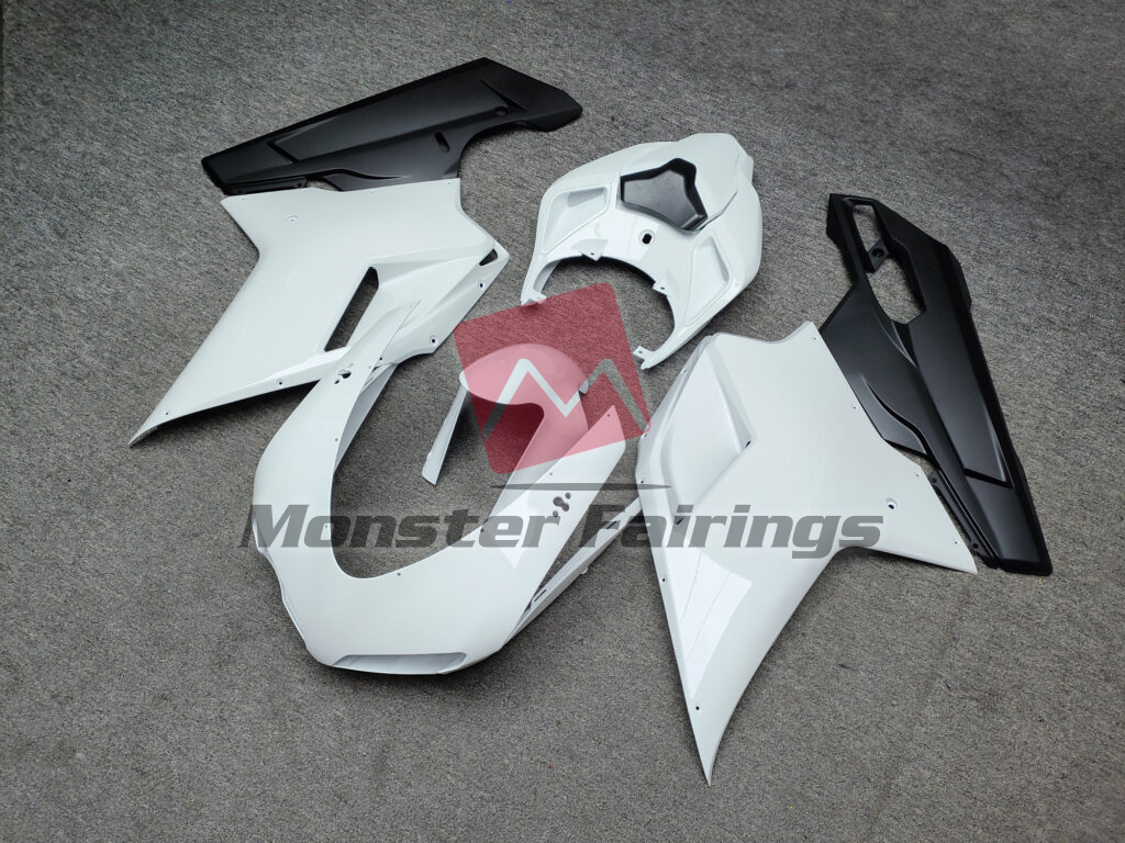 Ducati 848 1098 1198 custom ABS fairings 2007 - 2012 in Gloss White & Matte Black - durable replacement kit, Monster Fairings