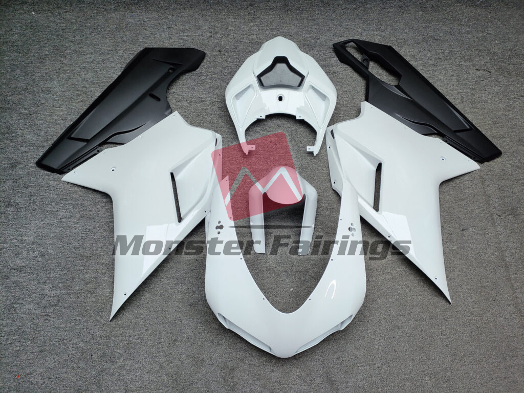 Ducati 848 1098 1198 2007 - 2012 Gloss White & Matte Black ABS fairings - custom motorcycle bodywork kit by Monster Fairings