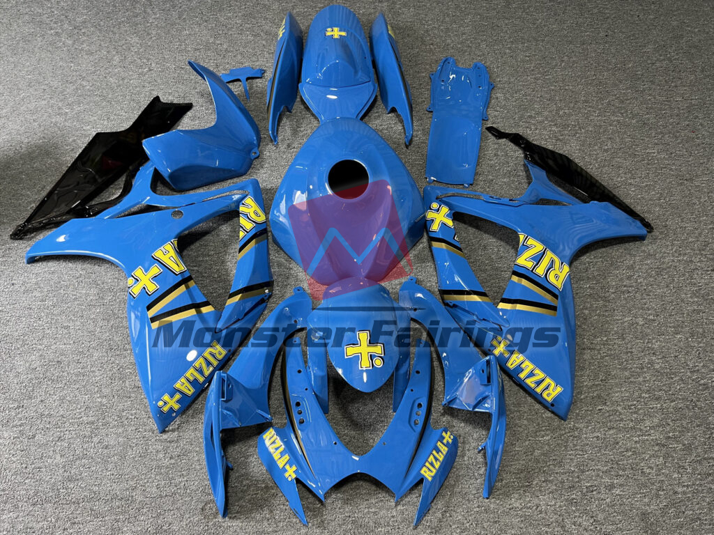 Suzuki GSXR 600 - 750 2006 - 2007 Gloss Light Blue & Black Rizla ABS fairings - custom motorcycle bodywork kit by Monster Fairings