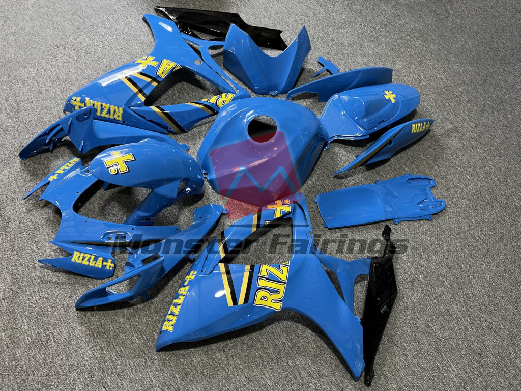 Suzuki GSXR custom ABS fairings 2006 - 2007 in Gloss Light Blue & Black Rizla - durable replacement kit, Monster Fairings