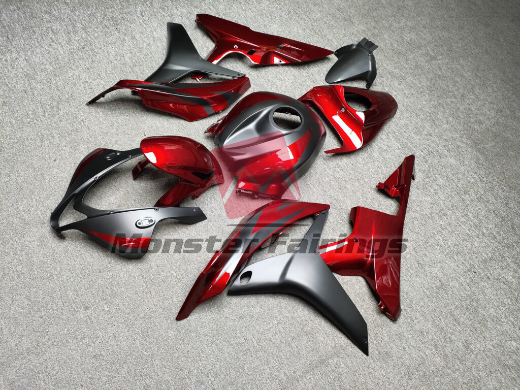 2007 - 2008 Honda CBR600RR Gloss Candy Red & Matte Black fairing set - ABS injection, custom painted by Monster Fairings