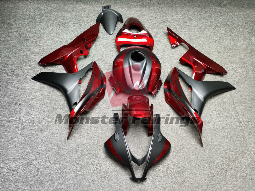 Honda CBR600RR 2007 - 2008 Gloss Candy Red & Matte Black ABS fairings - custom motorcycle bodywork kit by Monster Fairings