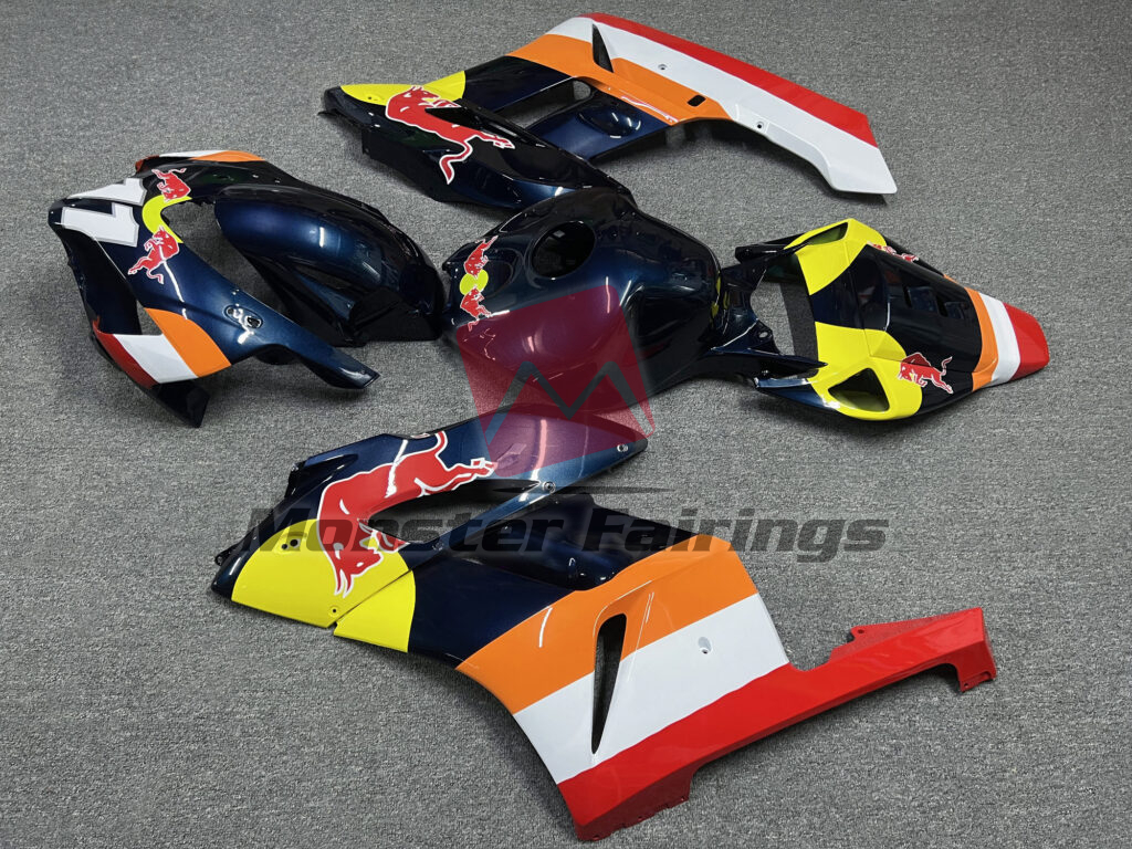 Honda CBR1000RR custom ABS fairings 2004 - 2005 in Gloss Dark Blue with Orange & White Bull - durable replacement kit, Monster Fairings