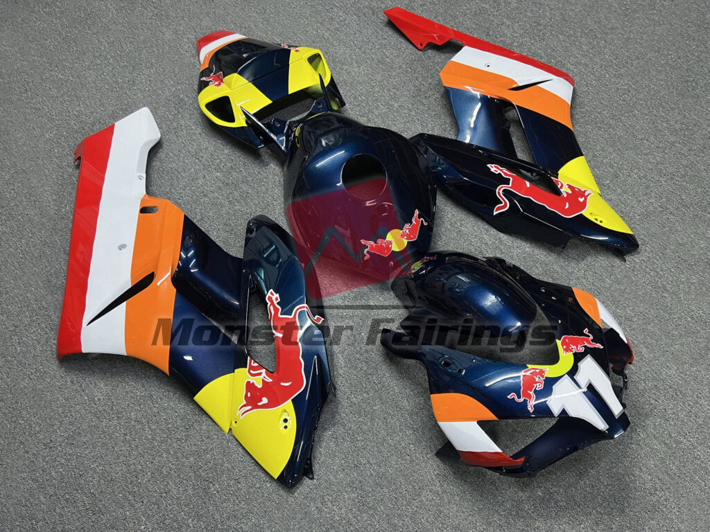 2004 - 2005 Honda CBR1000RR Gloss Dark Blue with Orange & White Bull fairing set - ABS injection, custom painted by Monster Fairings
