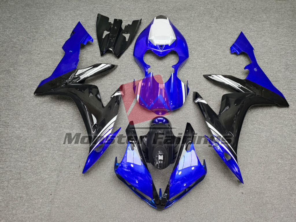 Yamaha R1 2004 - 2006 Gloss Blue, Black & Silver with White ABS fairings - custom motorcycle bodywork kit by Monster Fairings