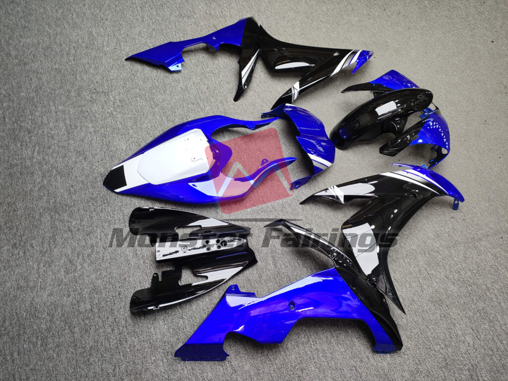 2004 - 2006 Yamaha R1 Gloss Blue, Black & Silver with White fairing set - ABS injection, custom painted by Monster Fairings