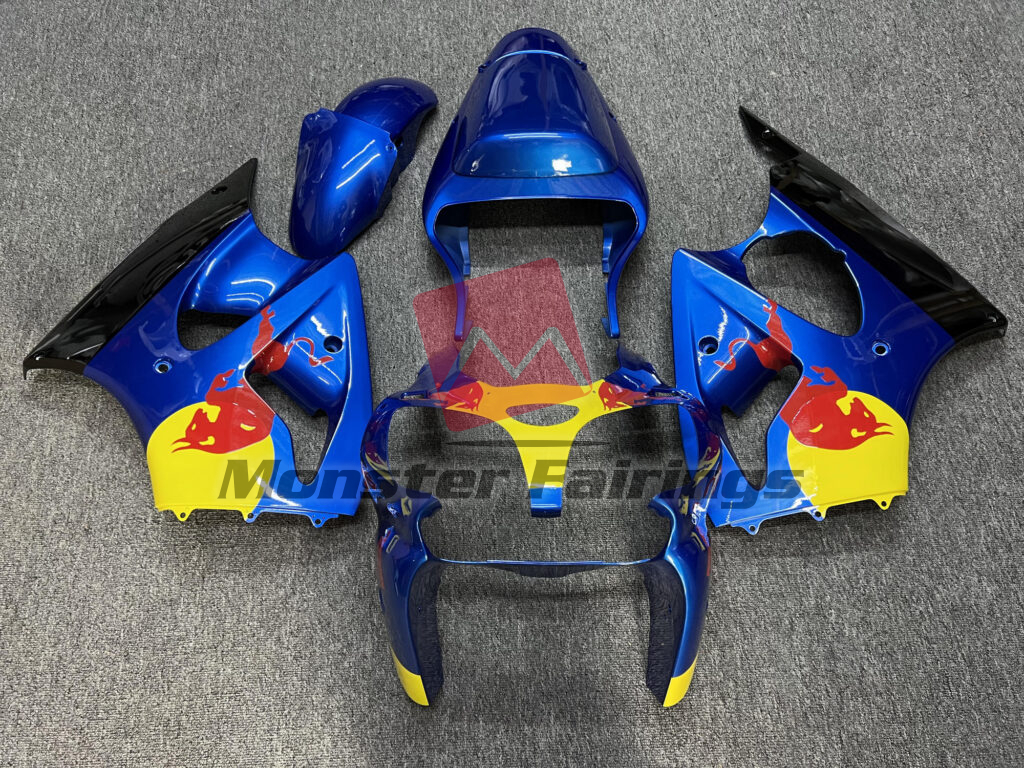 Kawasaki ZX6R 2000 - 2002 Gloss Blue & Black Yellow The Bull ABS fairings - custom motorcycle bodywork kit by Monster Fairings