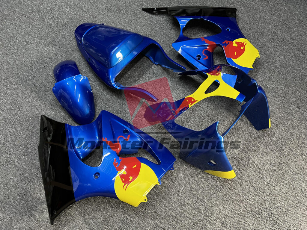 Kawasaki ZX6R custom ABS fairings 2000 - 2002 in Gloss Blue & Black Yellow The Bull - durable replacement kit, Monster Fairings