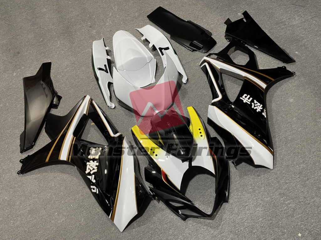 Gloss Black & White ABS fairings for Suzuki GSXR 1000 2007 - 2008 - premium OEM fit kit by Monster Fairings
