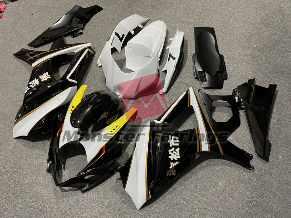Suzuki GSXR custom ABS fairings 2007 - 2008 in Gloss Black & White - durable replacement kit, Monster Fairings