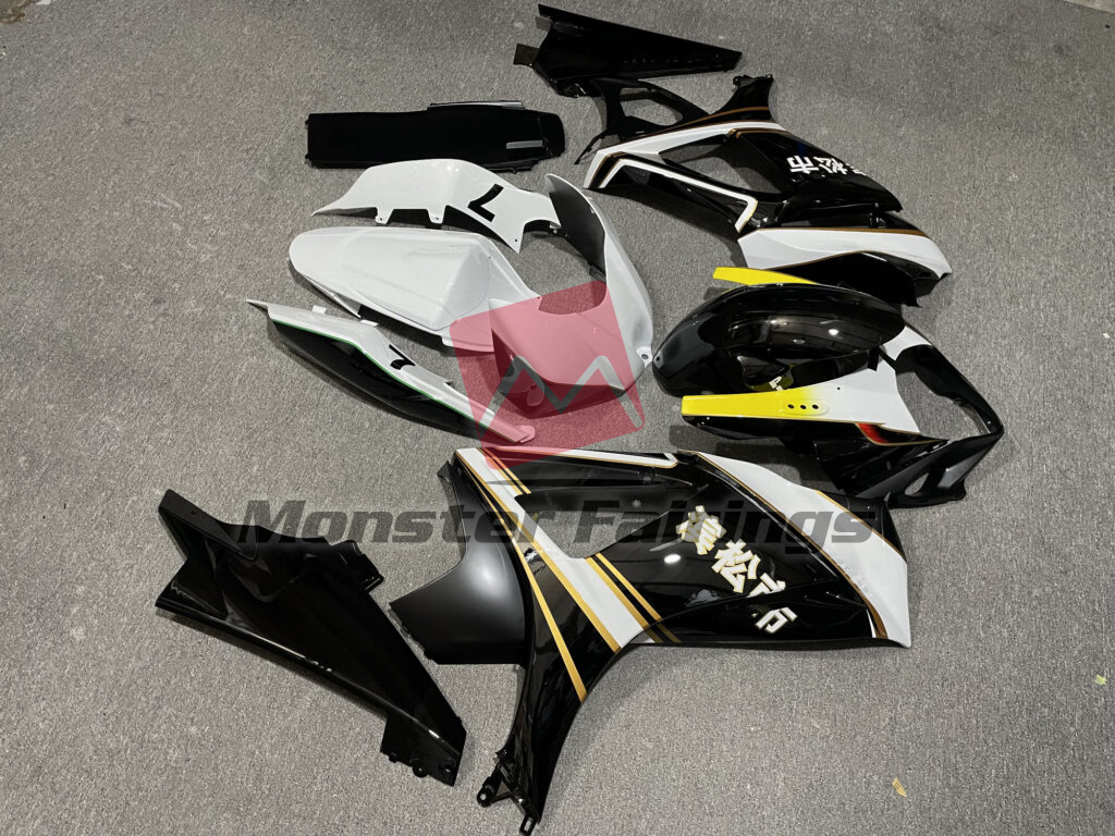 2007 - 2008 Suzuki GSXR Gloss Black & White fairing set - ABS injection, custom painted by Monster Fairings