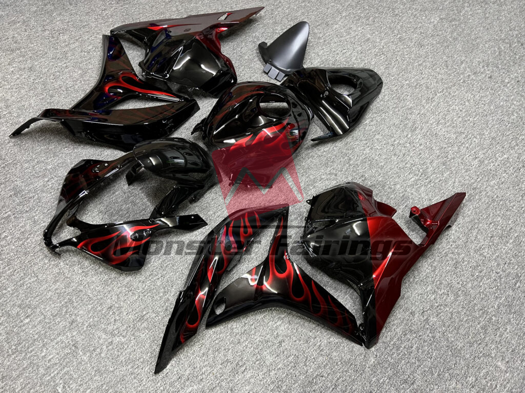 Honda CBR600RR custom ABS fairings 2009 - 2012 in Gloss Black Red Flames - durable replacement kit, Monster Fairings