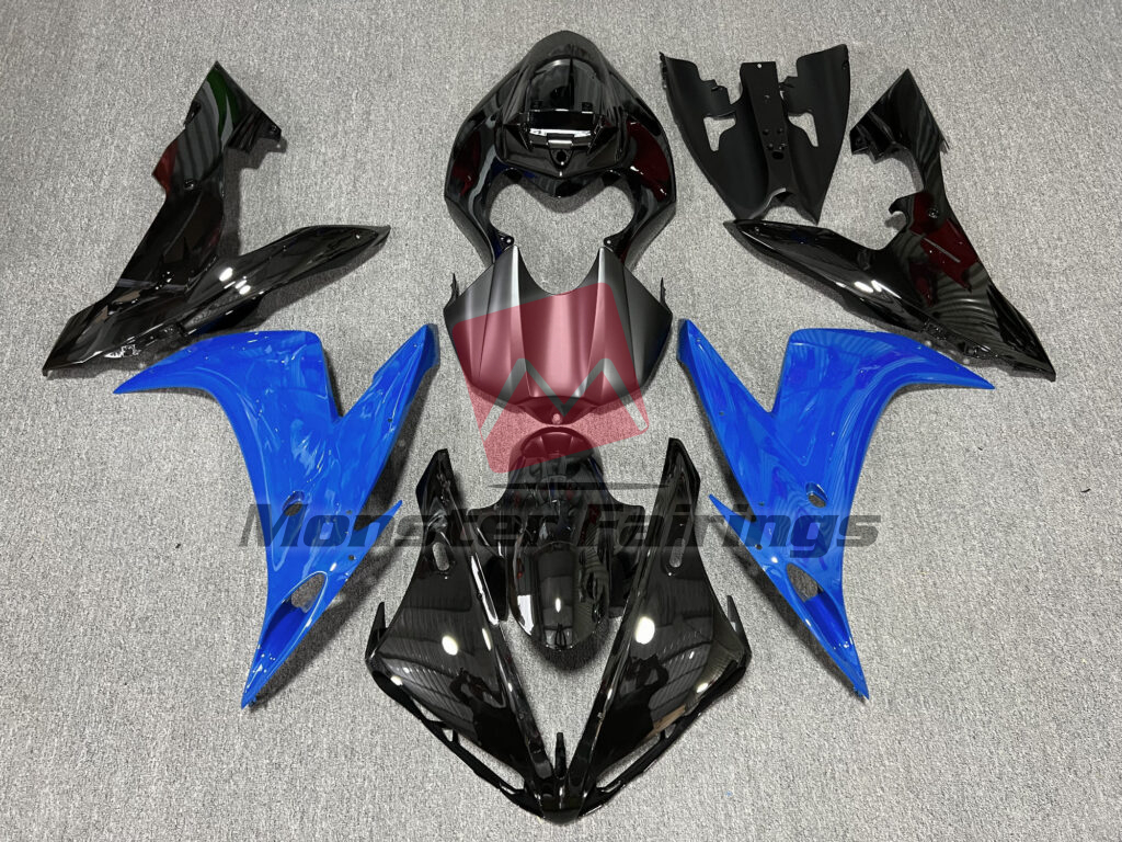 Yamaha R1 2004 - 2006 Gloss Black with Blue ABS fairings - custom motorcycle bodywork kit by Monster Fairings