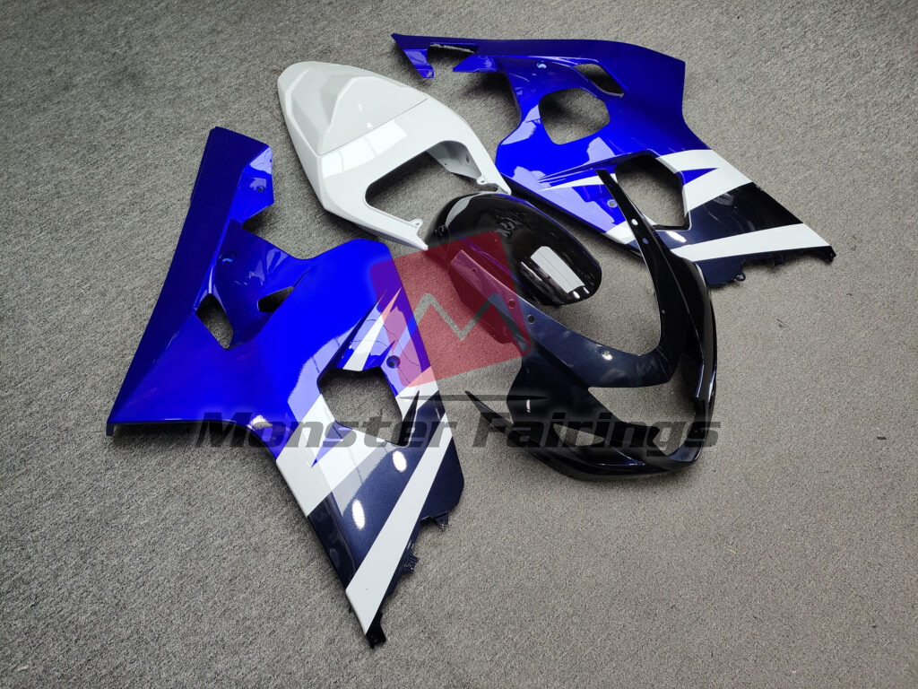Suzuki GSXR custom ABS fairings 2004 - 2005 in Gloss Blue with White & Black - durable replacement kit, Monster Fairings