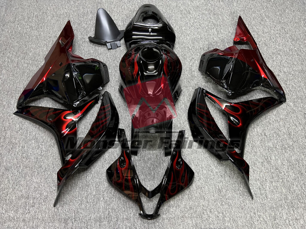 Honda CBR600RR 2009 - 2012 Gloss Black Red Flames ABS fairings - custom motorcycle bodywork kit by Monster Fairings