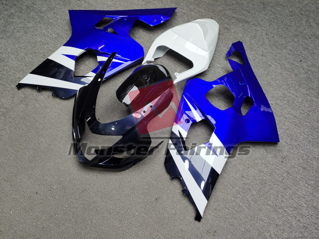 Gloss Blue with White & Black ABS fairings for Suzuki GSXR 600 - 750 2004 - 2005 - premium OEM fit kit by Monster Fairings
