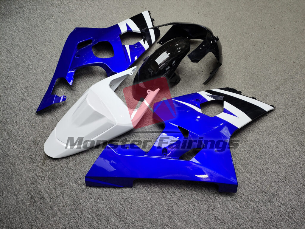 2004 - 2005 Suzuki GSXR Gloss Blue with White & Black fairing set - ABS injection, custom painted by Monster Fairings