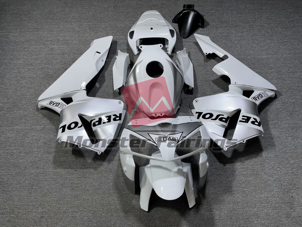 Honda CBR600RR 2005 - 2006 Gloss White & Silver Repsol ABS fairings - custom motorcycle bodywork kit by Monster Fairings