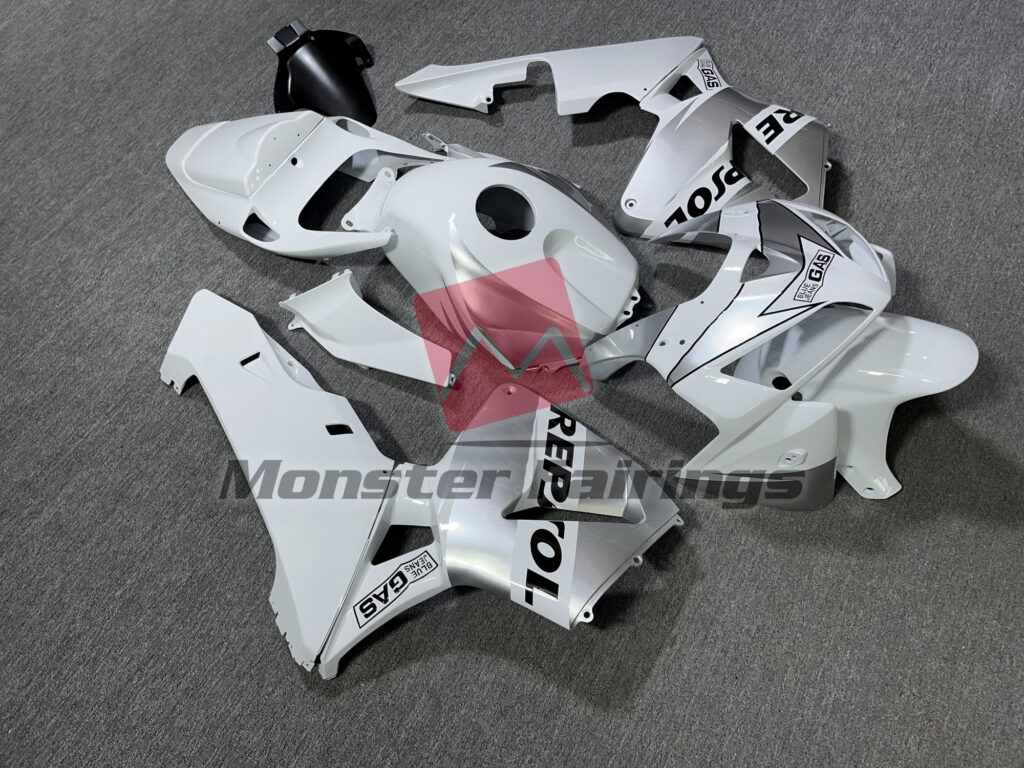 Honda CBR600RR custom ABS fairings 2005 - 2006 in Gloss White & Silver Repsol - durable replacement kit, Monster Fairings